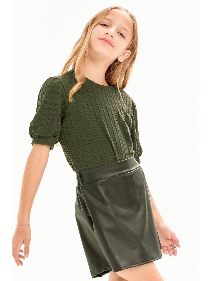 Good Girl - Wholesale T-Shirt - Kids - Embossed Knit Short Puff Sleeves Top