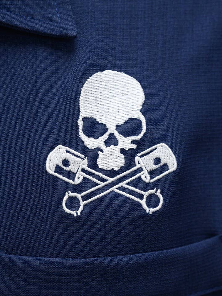 Steady Clothing - Wholesale Overhemd met knopen - Heren - Skull Piston Racer in marineblauw/zilver/wit1