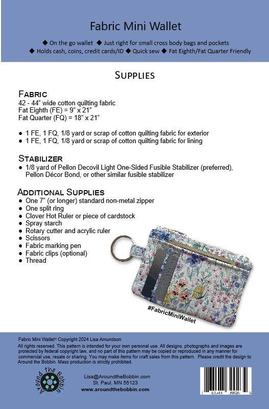 Around the Bobbin - Wholesale Craft Supplies - Fabric Mini Wallet | Sewing Pattern2