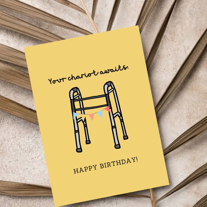 Tarjeta de Cumpleaños Andador | Papel de Lino Premium | Divertida Tarjeta de Cumpleaños sobre el Envejecimiento | Cumpleaños de Hito para venta al por mayor de JoeyPrints