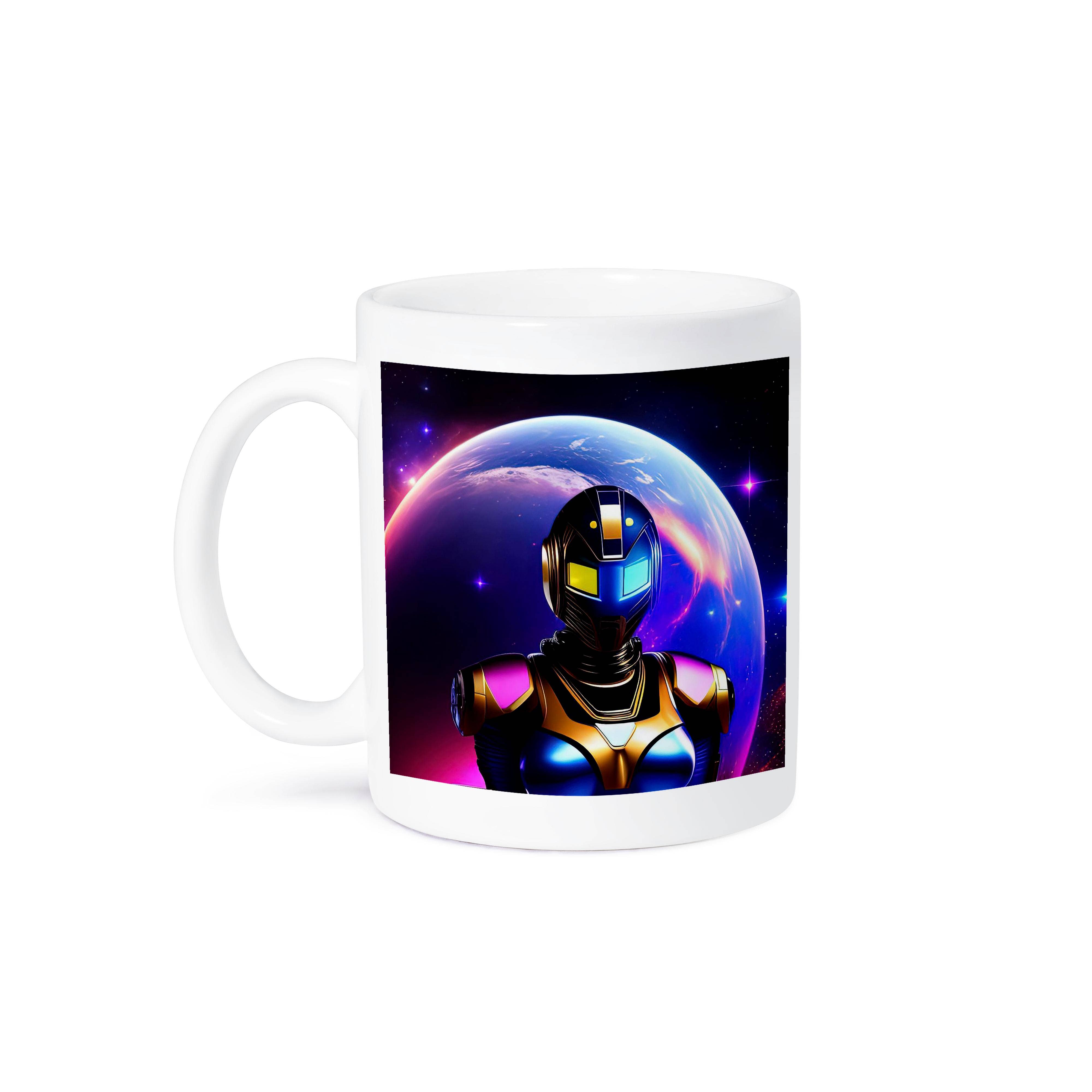 3dRose – Engroshandel Kaffekrus – 3dRose, Kvindelig astronaut i fantasirumdragt. Kæmpe planet i baggrunden, Krus8