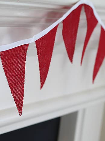 Bunting. Burlap Red up-cycled. Party banner. Holiday decor for wholesale by edeenut