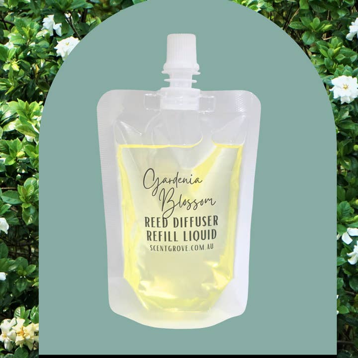 Gardenia Blossom Scented Diffuser Liquid Refill 100ml Clear Pouch for wholesale by Scent Grove