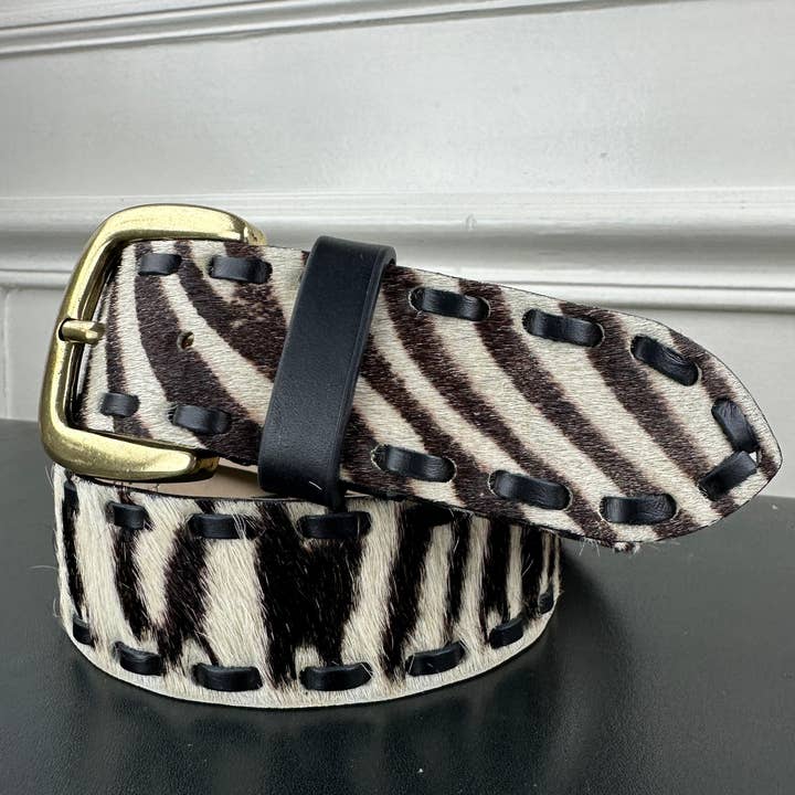 JULIA PARIS - Wholesale Riem - Dames - Leren riem met zebra pony-effect en bronzen gesp, 40 mm1