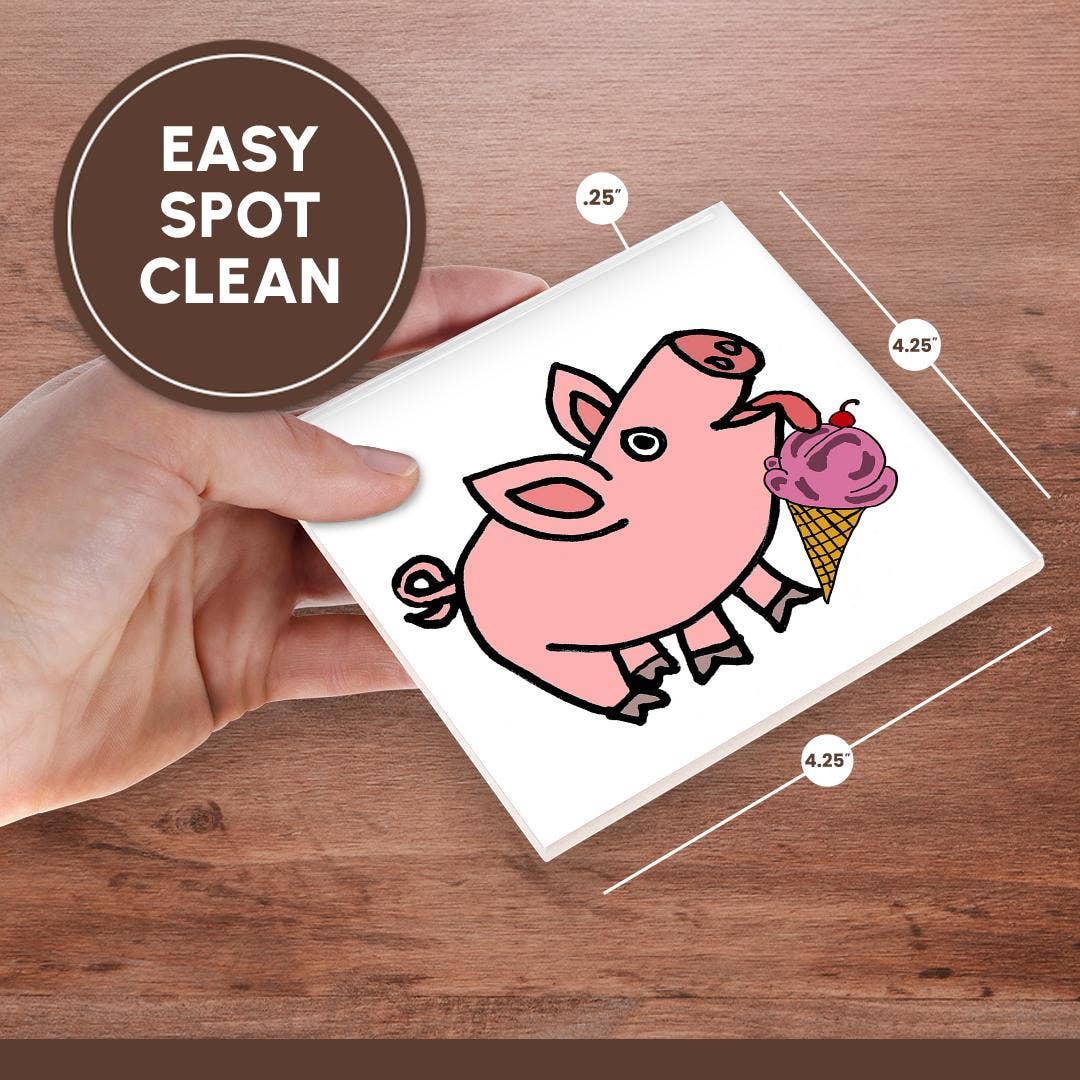 3dRose - Wholesale Coasters - 3dRose, Funny Cool Pink Pig eating ice Cream Cone Cartoon, Coaster6