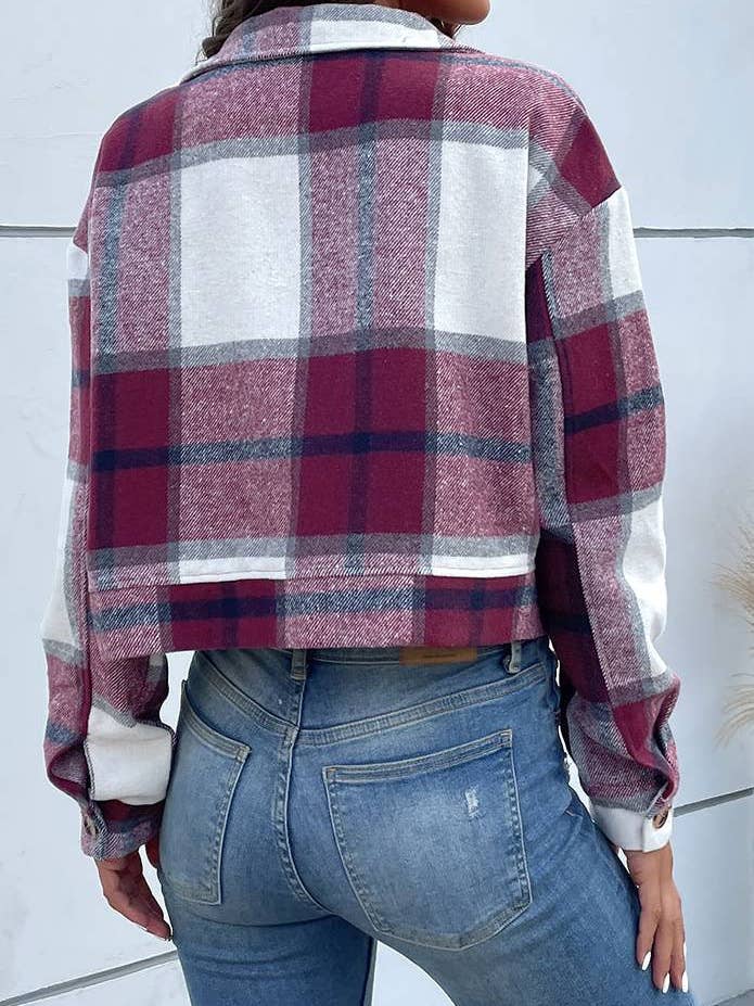 HIDDENBRAND - Wholesale Shirt Jacket/Shacket - Women's - Cropped Plaid Cardigan Vintage Jacket11