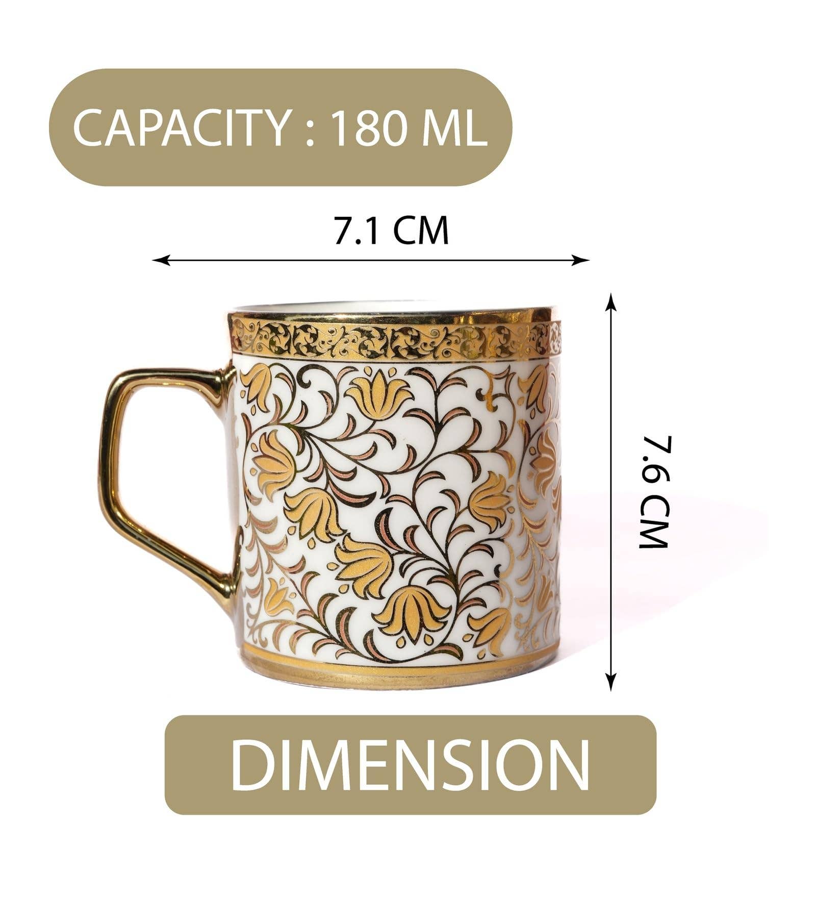 Femora - Wholesale Tea Set - Femora Turkish Floral Pattern Gold Ceramic Tea Cups |6.09 Oz1