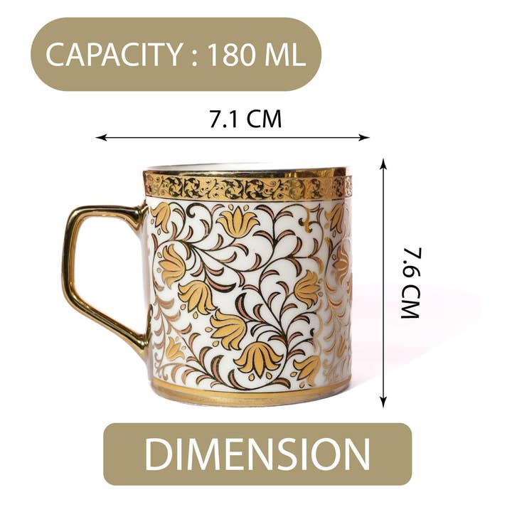 Femora - Wholesale Tea Set - Femora Turkish Floral Pattern Gold Ceramic Tea Cups |6.09 Oz1