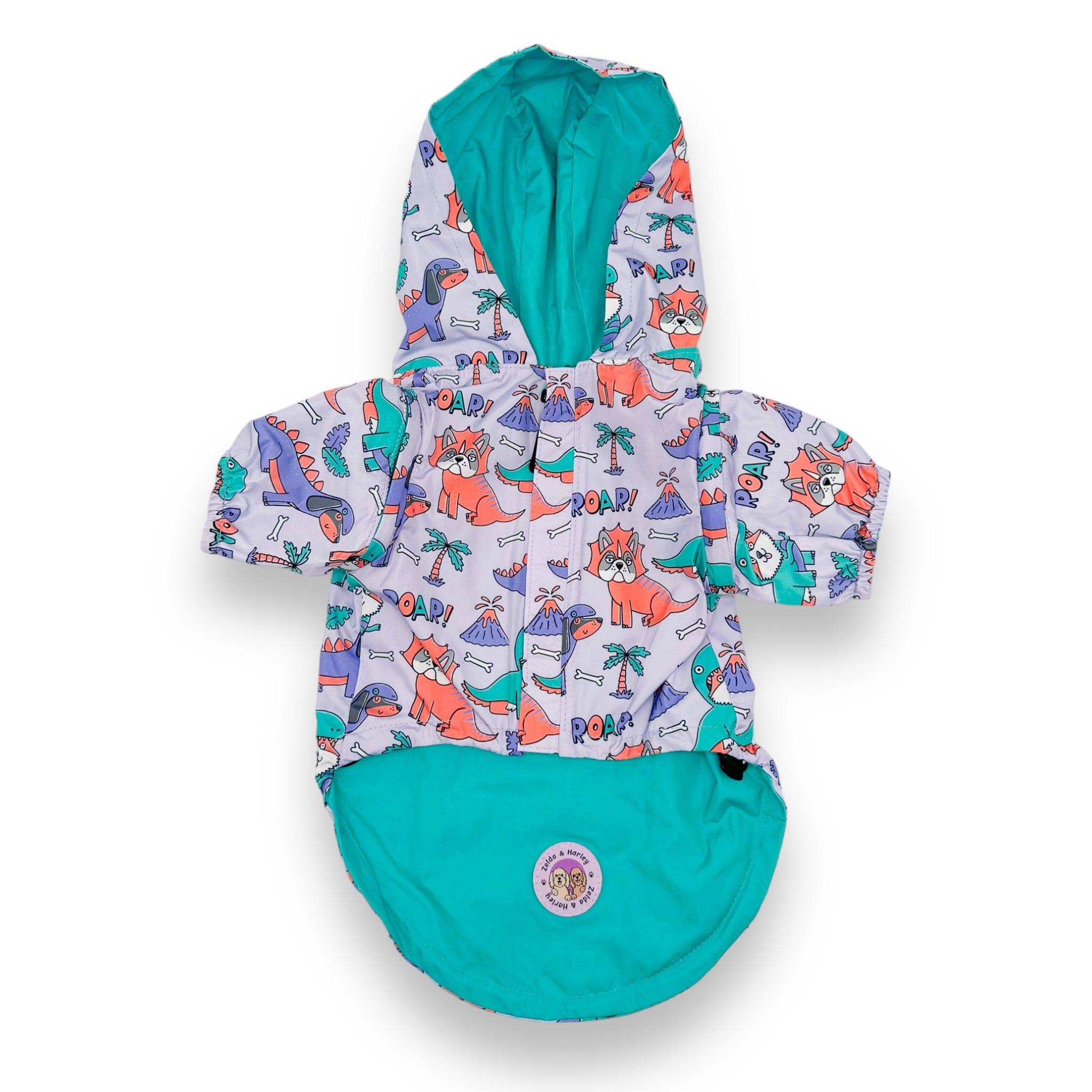 Zelda & Harley – wholesale Pet raincoat – Dog – Doggosaurus Rex Reversible Raincoat1