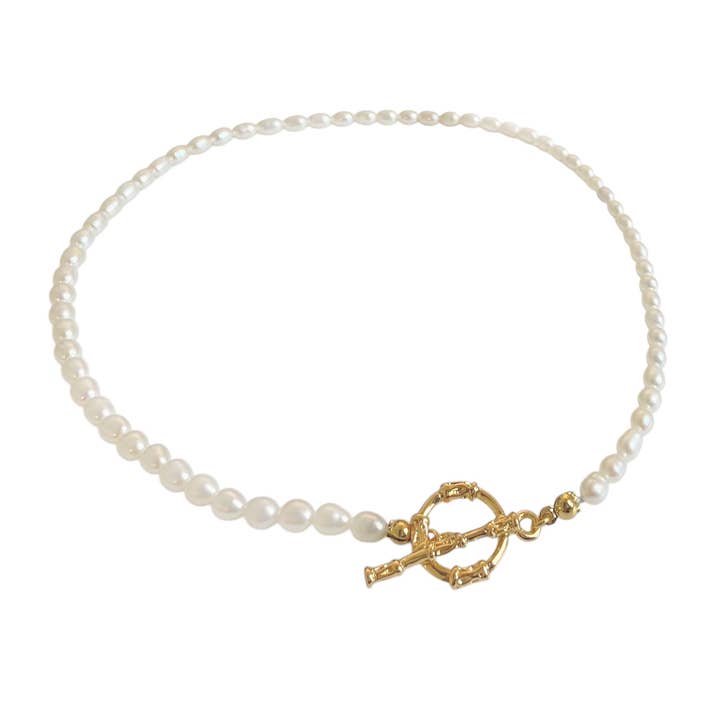 Freshwater Pearl T-Bar Choker in Gold for wholesale by White Leaf