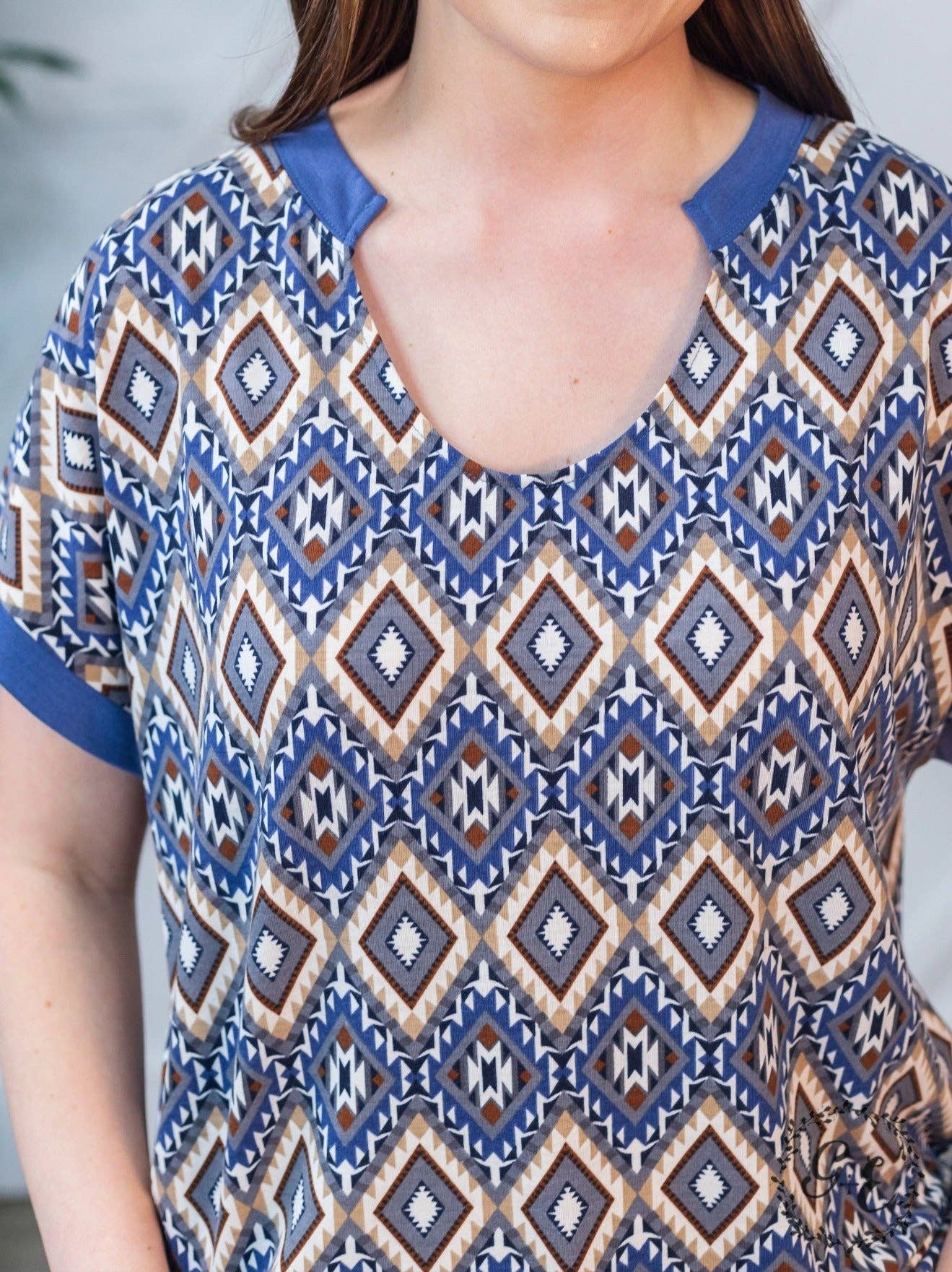 Blue Aztec Azure Slouch Ringer Tee for wholesale on Faire4