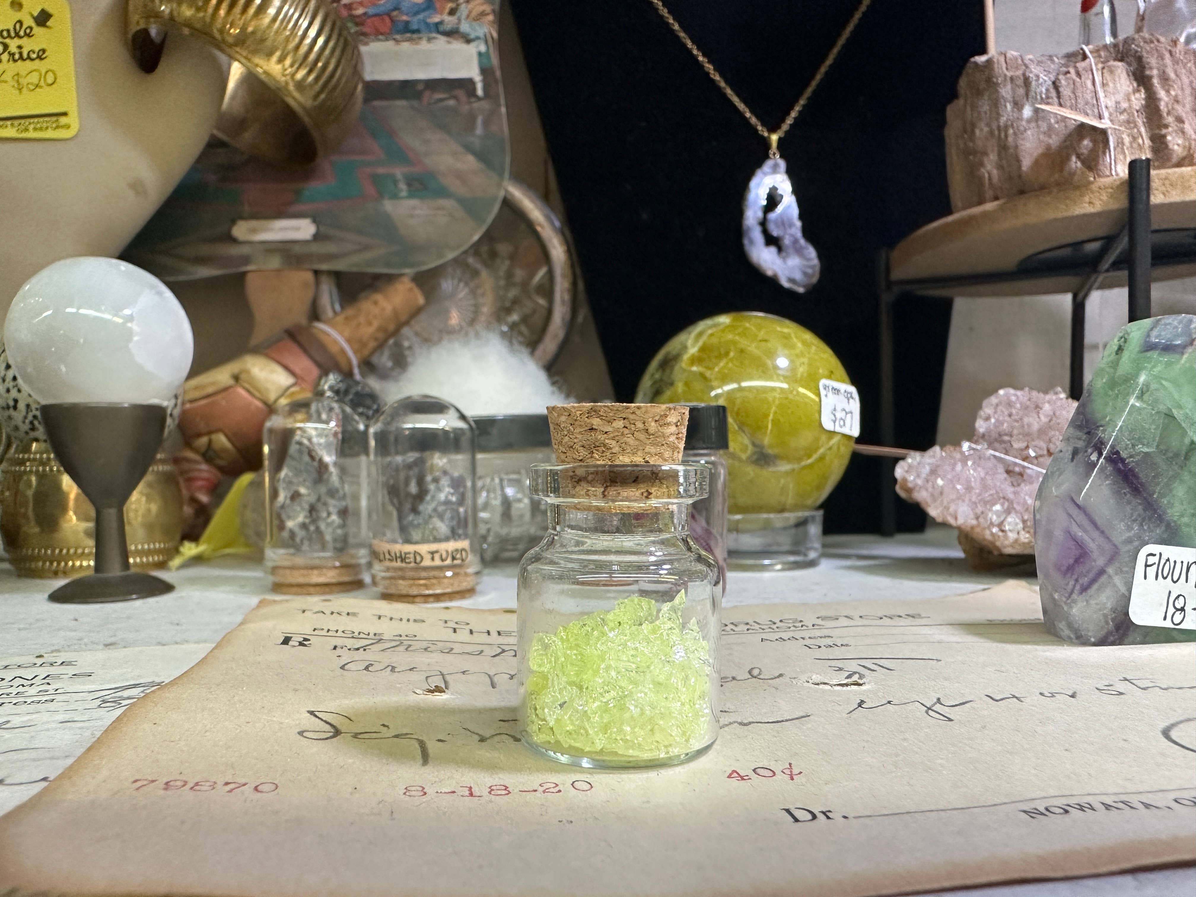 Corkscrew Curiosities - Wholesale Decorative Jar - Uranium Glass Bottle2