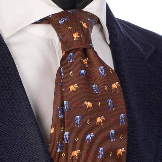 Graffeo Cravatte - Wholesale Necktie - Men's - Men's Brown Silk Print Tie with Animals 13050