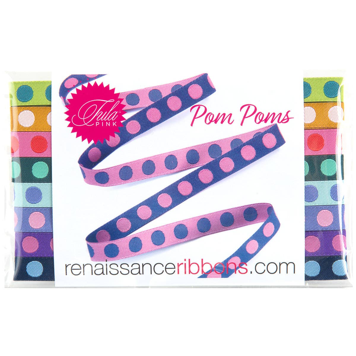 Renaissance Ribbons - Wholesale Ribbon - Gift Wrapping - 8yd Pack Pompoms 3/8" Tula Pink2