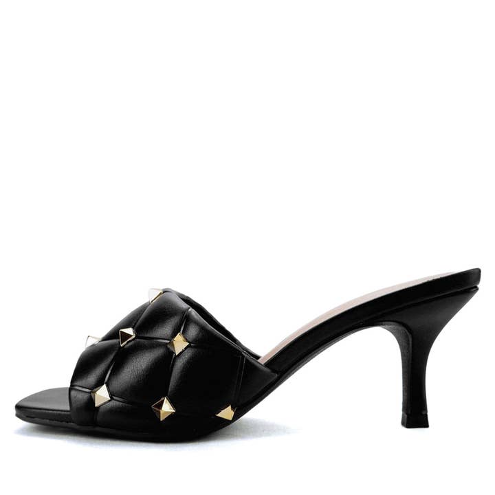 FD-VIVAS-Square Toe Studded Kitten Heel Sandals for wholesale by Golden Bulls