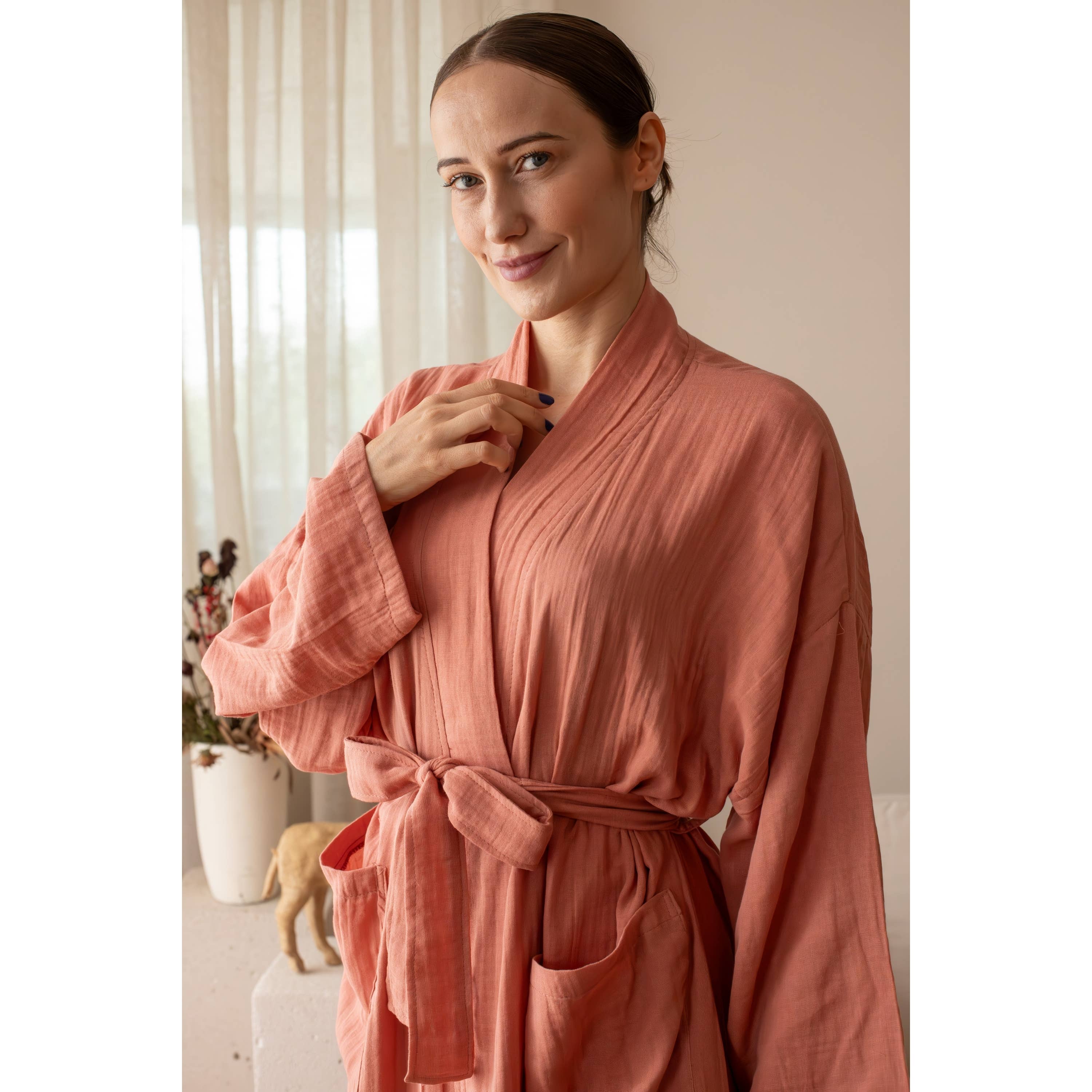 Vivamaison – Großhandel Bademantel – Unisex – Luxuriöser 2-lagiger Musselin-Bademantel aus natürlicher Baumwolle für Spa-Komfort5