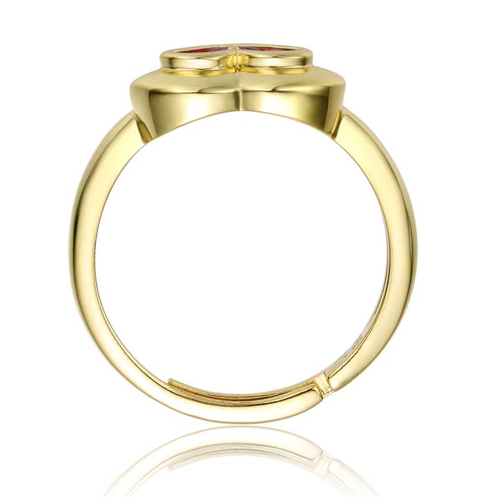 14k Yellow Gold Plated with Ruby Cubic Zirconia Cluster Heart Halo Promise Ring for wholesale by Genevive