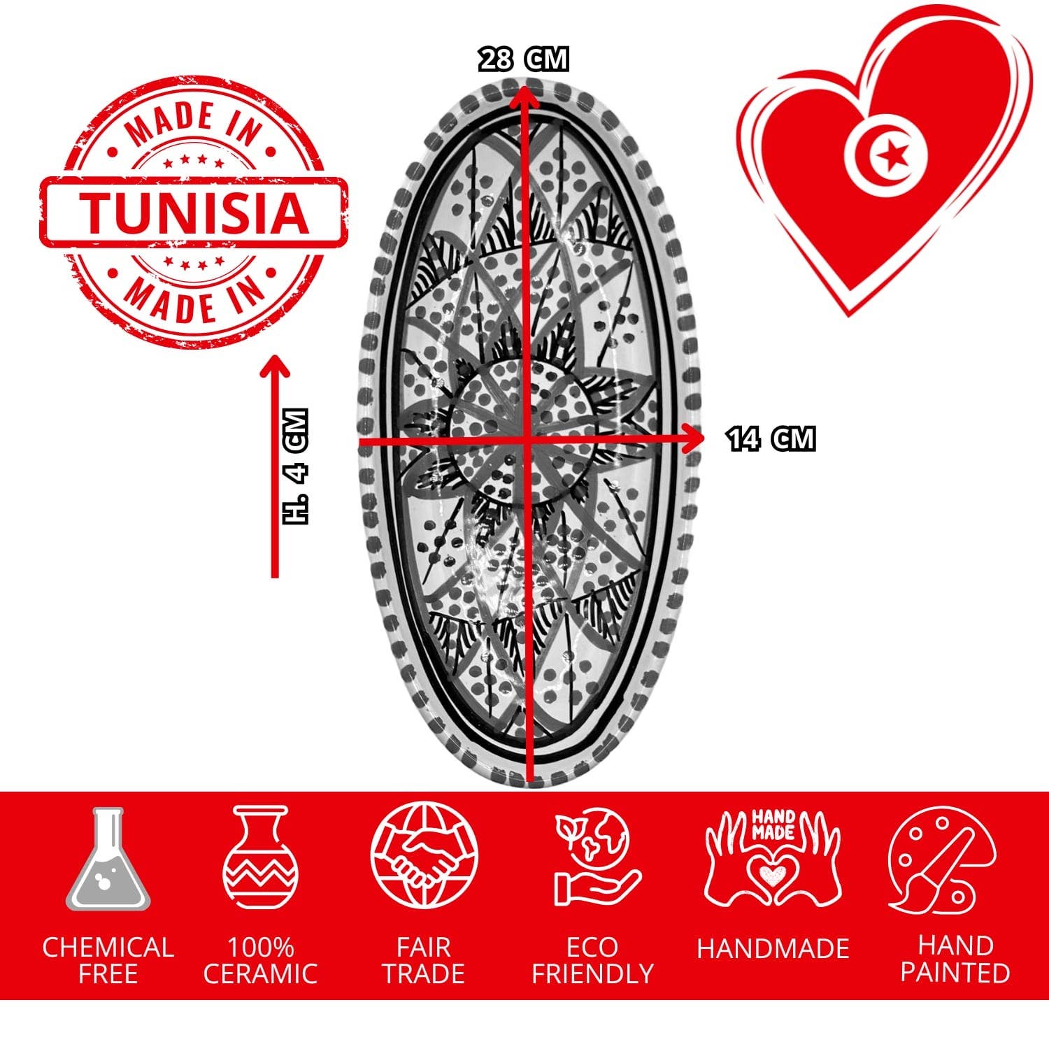 Etnico del Mondo - Wholesale Decorative Plate/Dish/Bowl - Decorative Tunisian Handmade Ceramic Baking Dish #43