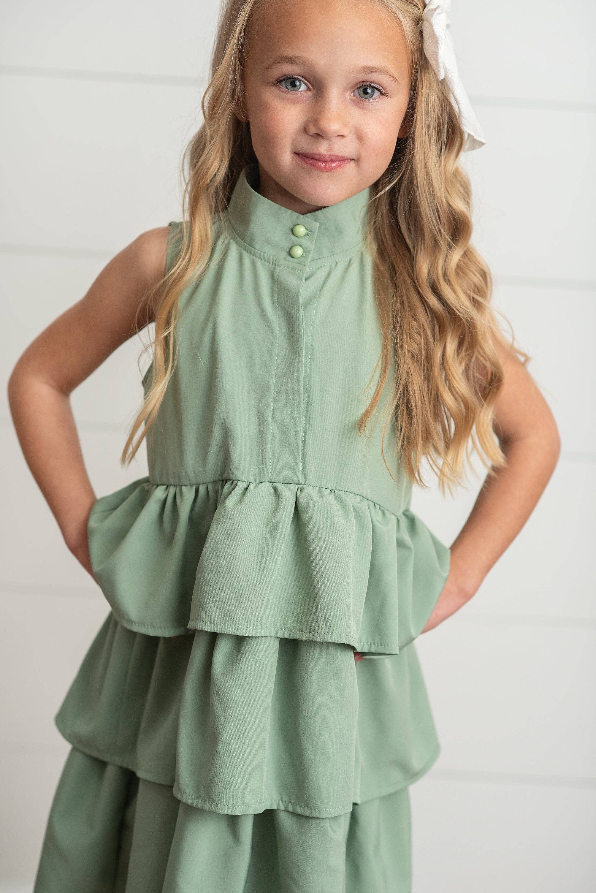 Oopsie Daisy - Wholesale Dress - Kids - Girls Mint Ruffle Layered High Neck Summer Dress2