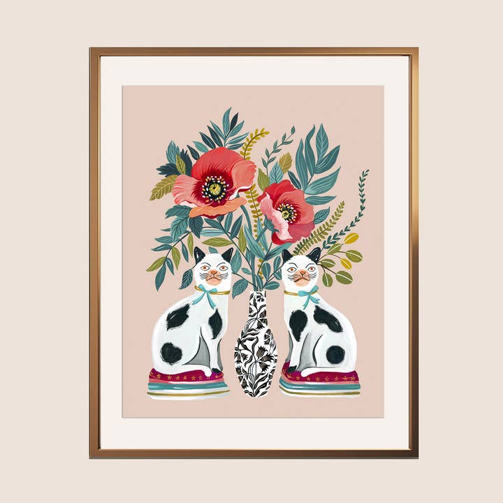 Impressão artística Staffordshire Cats | Arte de gato | Arte de parede por atacado de Christine De Carvalho