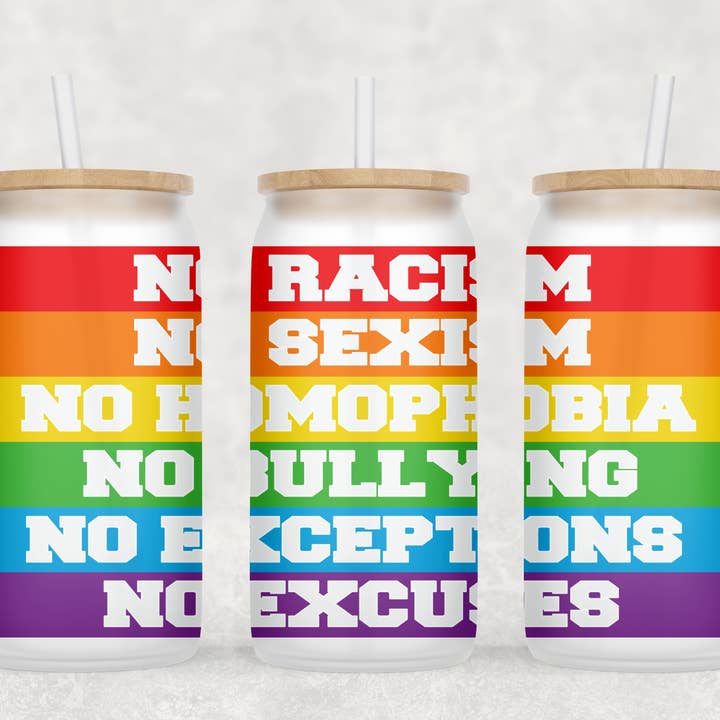 Just NO Glass Cup with clear straw and bamboo lid for wholesale by Smile Graphics and Design