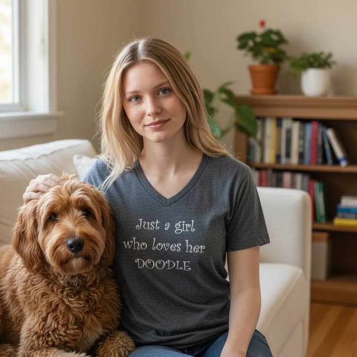 Just A Girl Who Loves Her Doodle (Heather Denim) Women's T Shirt for wholesale by Tug Tees