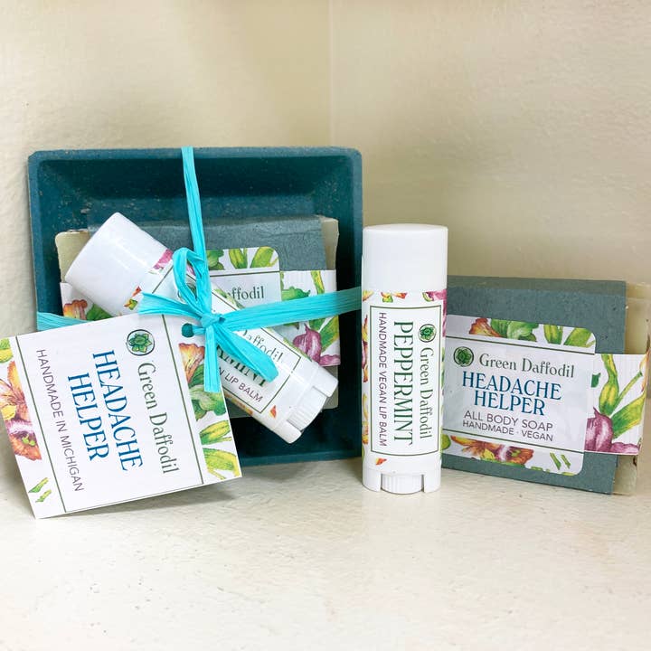 Green Daffodil Bath & Body - Wholesale Bath & Body Set - Headache Helper Soap & Lip Balm Dish Kit - Gift Set