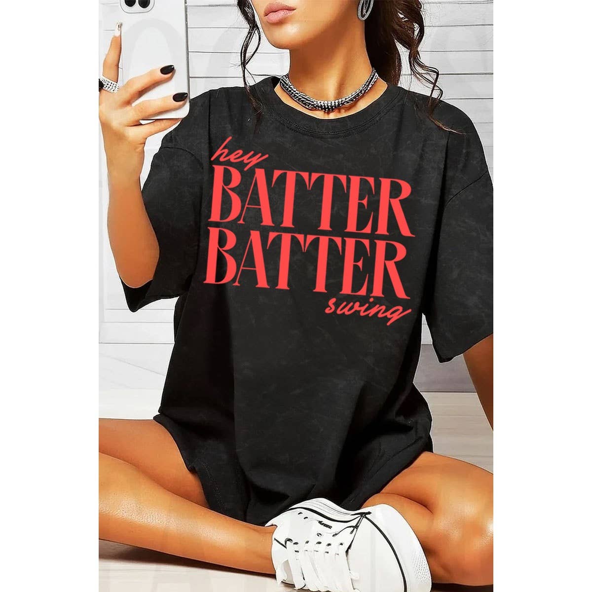 HRTandLUV - Vendita all'ingrosso Maglietta stampata - Donna - HEY BATTER BATTER SWING T-SHIRT GRAFICA MINERALE OVERSIZE4