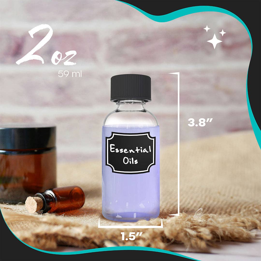 Nevlers - Wholesale Jar - Nevlers 2 oz Boston Round Clear Glass Bottles (Set of 48) | Includes Funnel, Brush, Shrink Wrap, Labels and Marker2