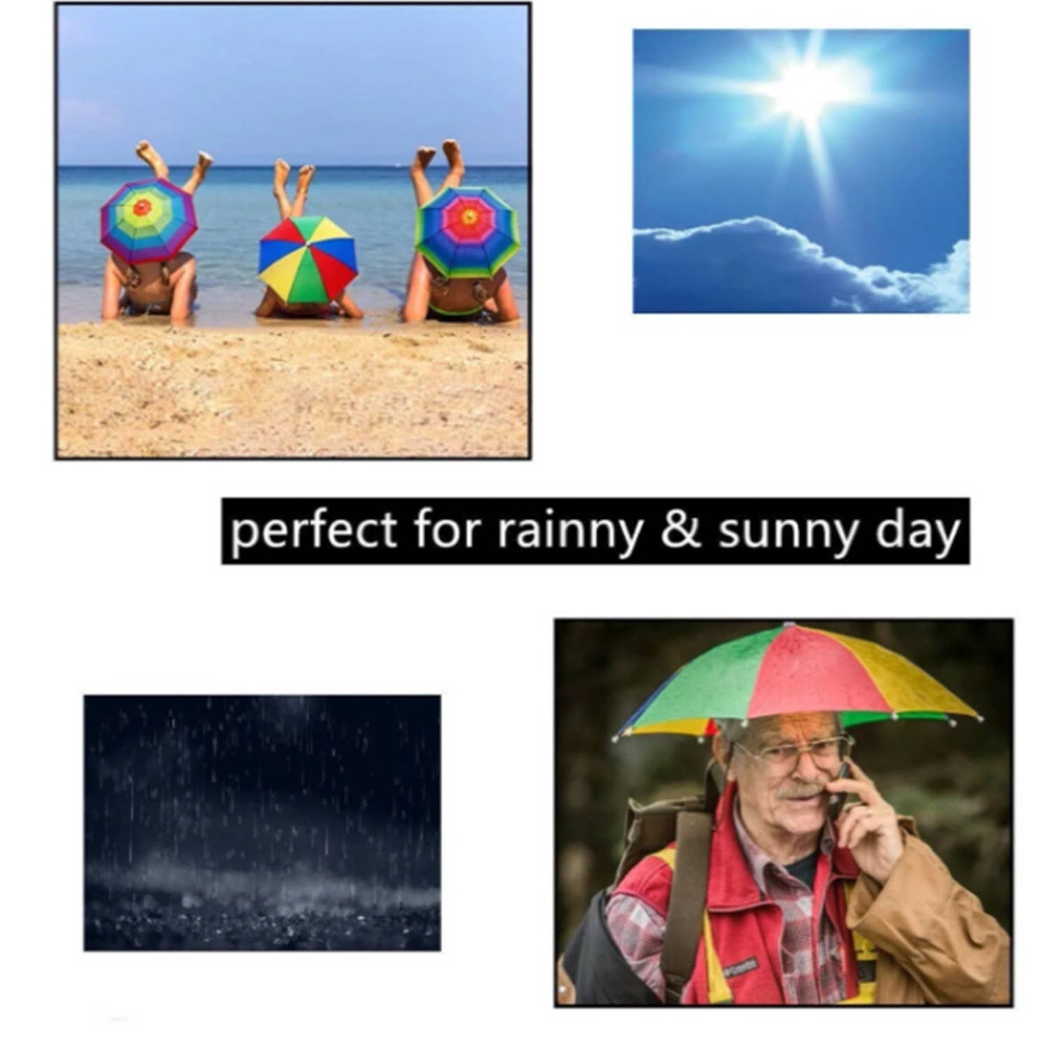 Tsyware - Wholesale Umbrella - Unisex - Umbrella Hat With Head Strap Funny Rainbow Colorful4