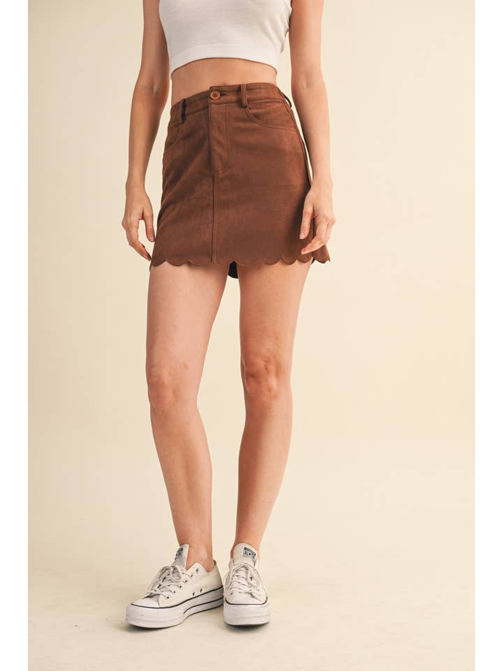 Klesis - Wholesale Skirt - Women's - IS1302 SUEDE SCALLOP EDGE MINI SKIRT WITH ELASTIC WAIST11