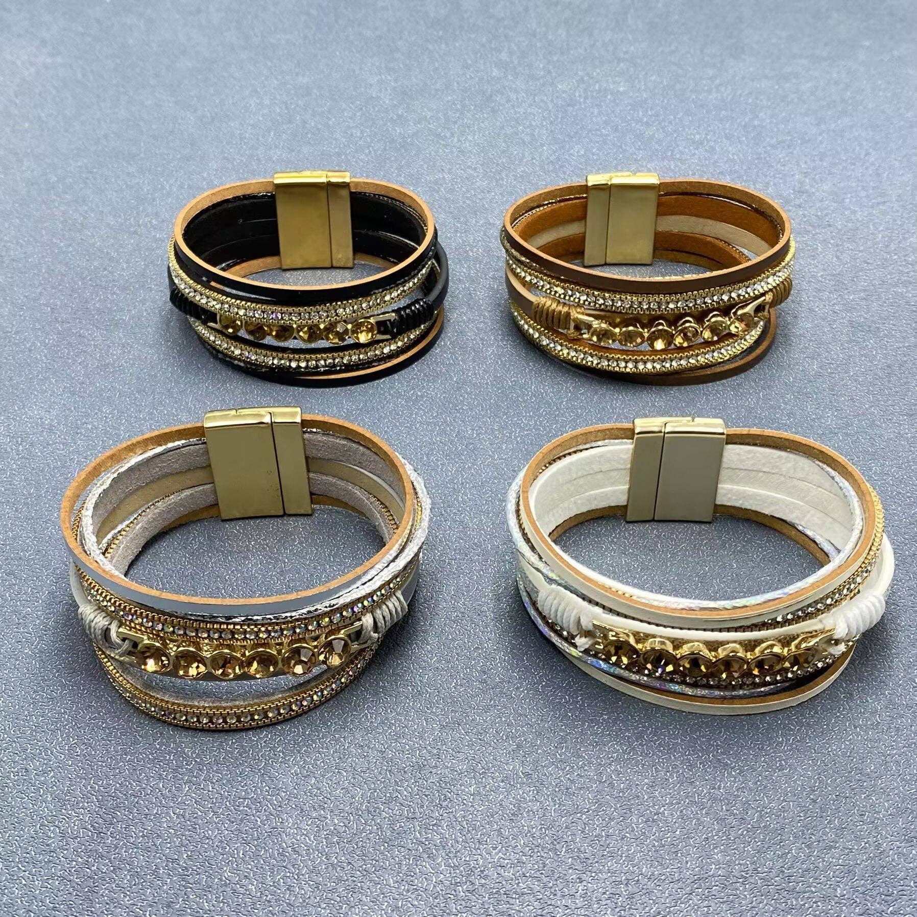 Mio Queena - Wholesale Bangle Bracelet - Sparkling Rhinestones Multi-layer Leather Bracelet - LB4