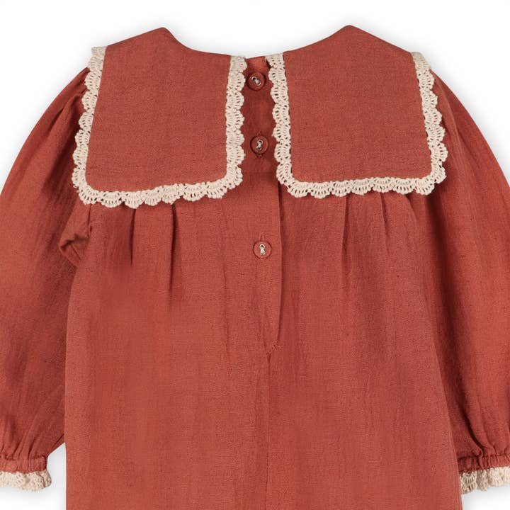 Sienna Vena Embroidery Collar Baby Jumpsuit & Headband (Organic) for wholesale on Faire4