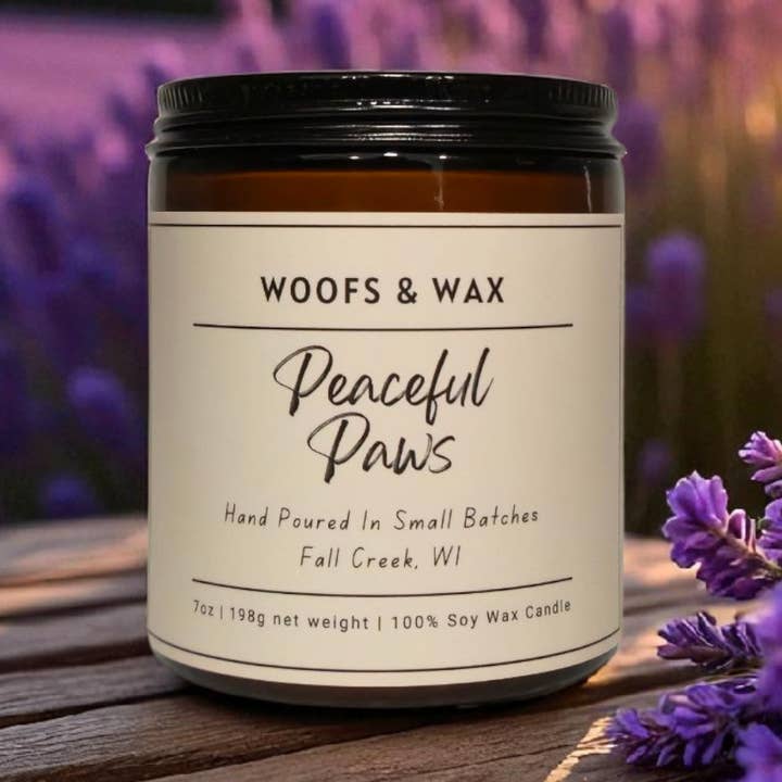 Peaceful Paws Candle - 7oz 100% Soy - Pet Safe for wholesale by Woofs & Wax