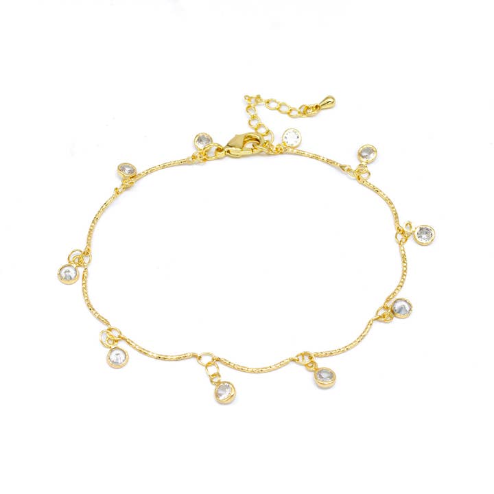 Dainty Gold Clear CZ Charm anklet ✦ AN-SJ0107 for wholesale by Simply Jewels