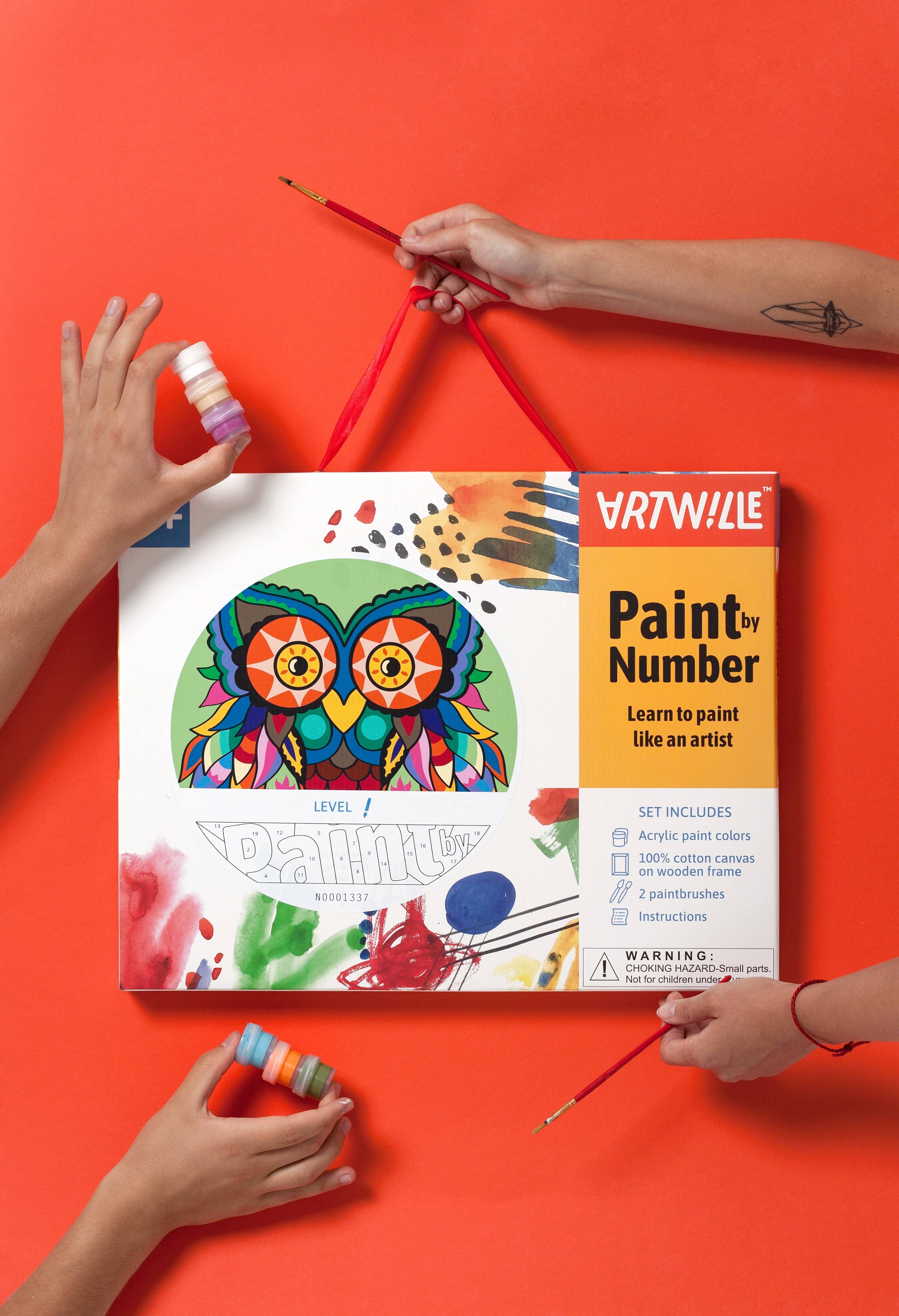 Fainotoys - Vente Assortiments de peinture - Peinture à faire soi-même Artwille par numéros - Hibou, niveau 15