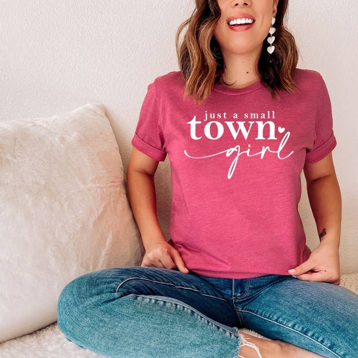 Just A Small Town Girl Heather Rose Tee White Ink for wholesale by Simply Tees
