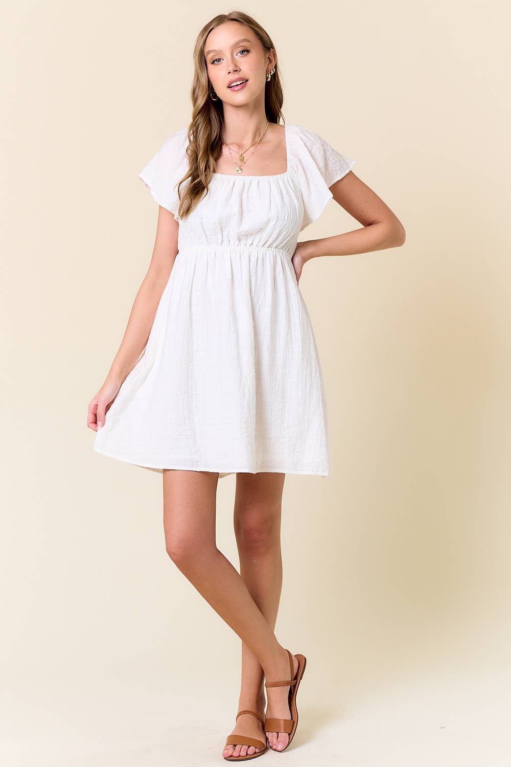 Doe and Rae - Wholesale Dress - Women's - Flutter Sleeve Open Back With Tie Babydoll Dress - 27987D9