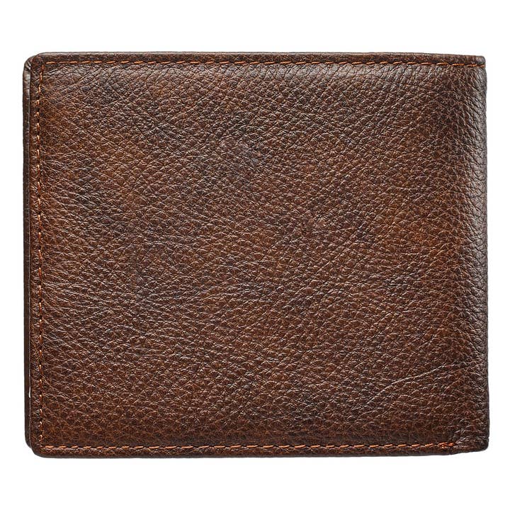 Christian Art Gifts - Wholesale Wallet - Men's - Wallet Leather Brown Be Strong & Courageous Badge