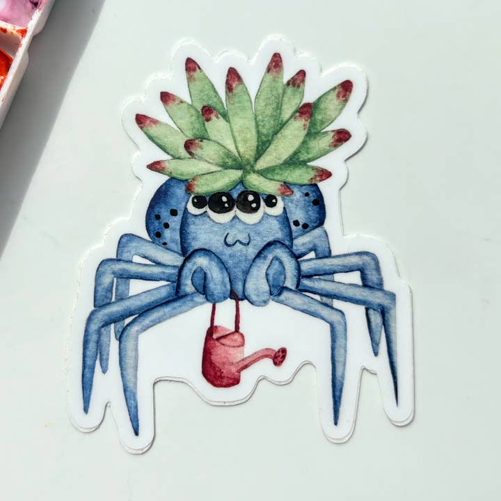 Garden Spider Succulent Vinyl Sticker for wholesale by Owlfeathers Watercolor