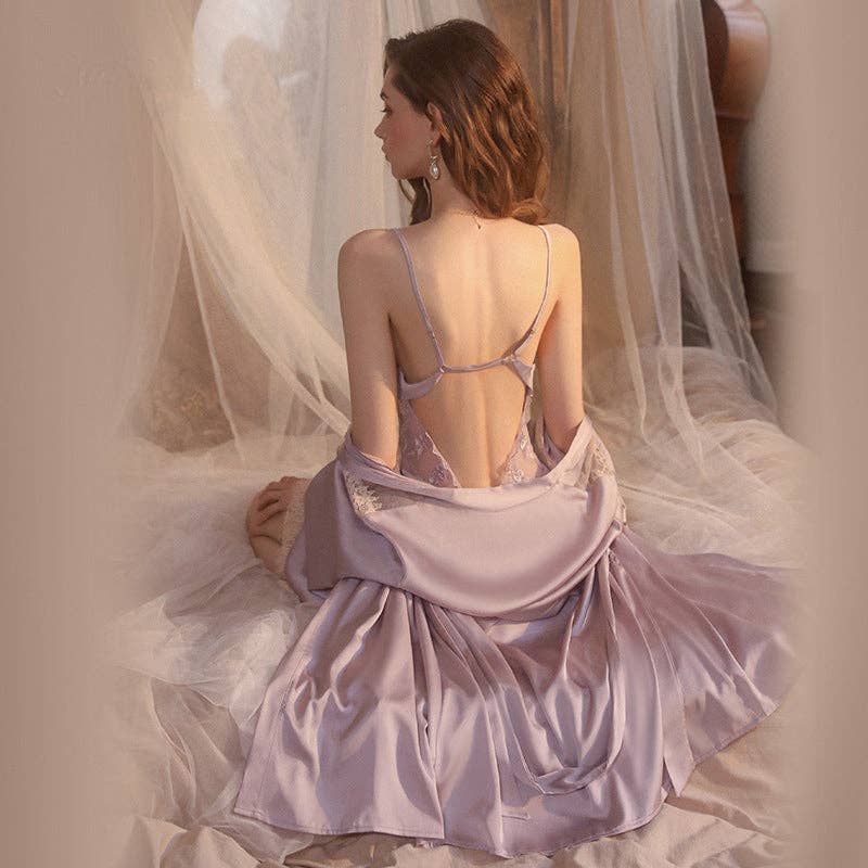 pinkblu02 - Vendita all'ingrosso Completo pigiama - Donna - Set di pigiami eleganti da donna in raso sexy con vestaglia a bretelle4