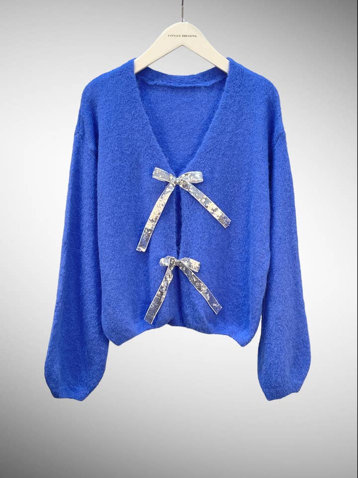 Moov Group - Wholesale Cardigan - Women's - Tie-front cardigan, V-neck, glitter ribbons T005
