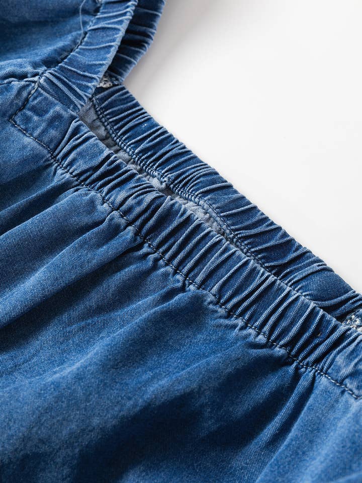 Dusk Blue Square Neck Denim Mini Dress with Side Pockets for wholesale on Faire21