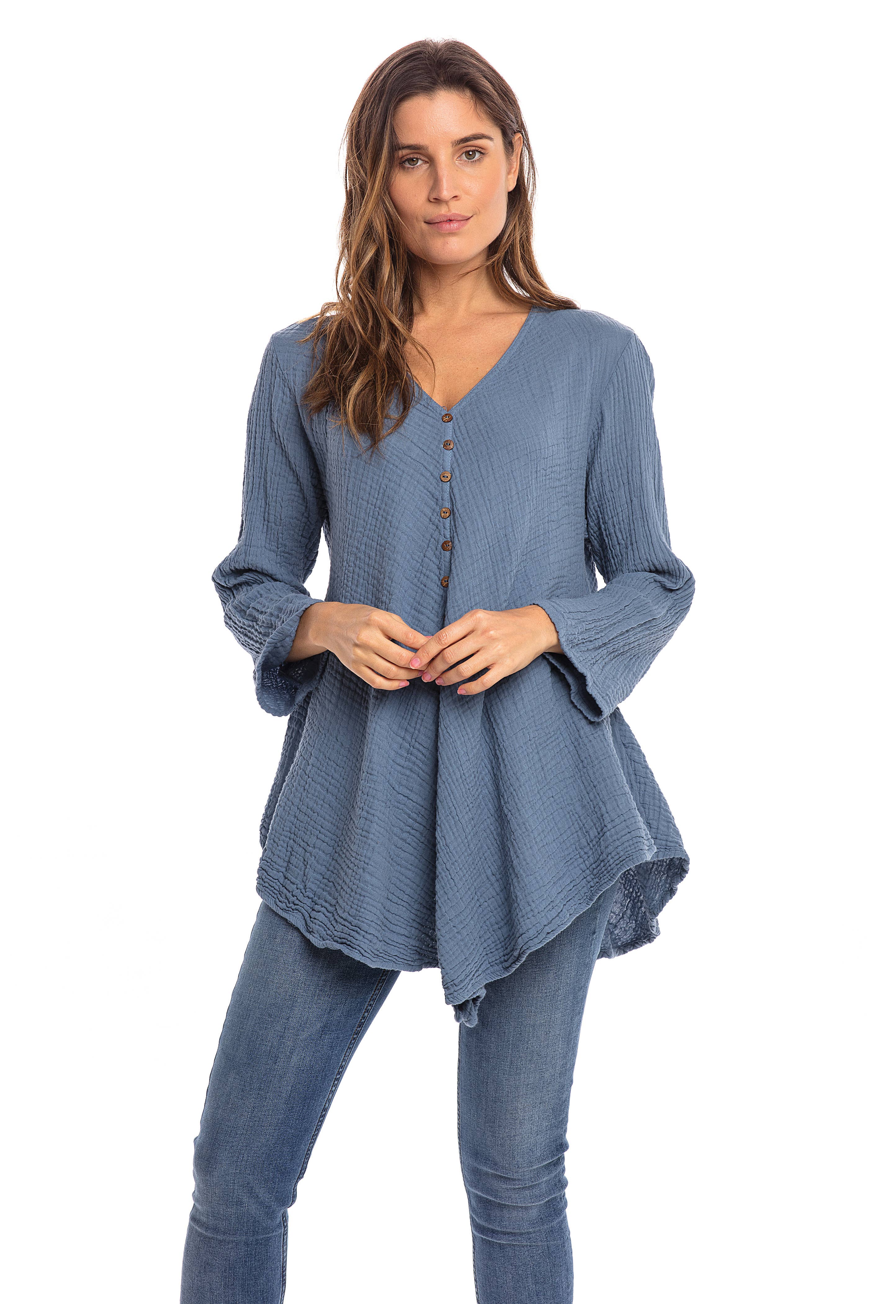 Nusantara Inc. - Wholesale Blouse - Women's - Thai Cotton Button Front Top-048276