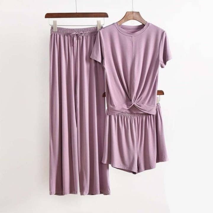 3 delt sæt hjemmedragt til kvinder Modal stof Loungewear for engroshandel hos The Lounge Edit