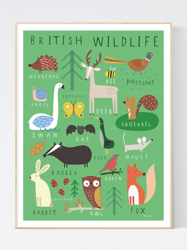 British Wildlife Children's Wall Print for wholesale by Sally Payne Design