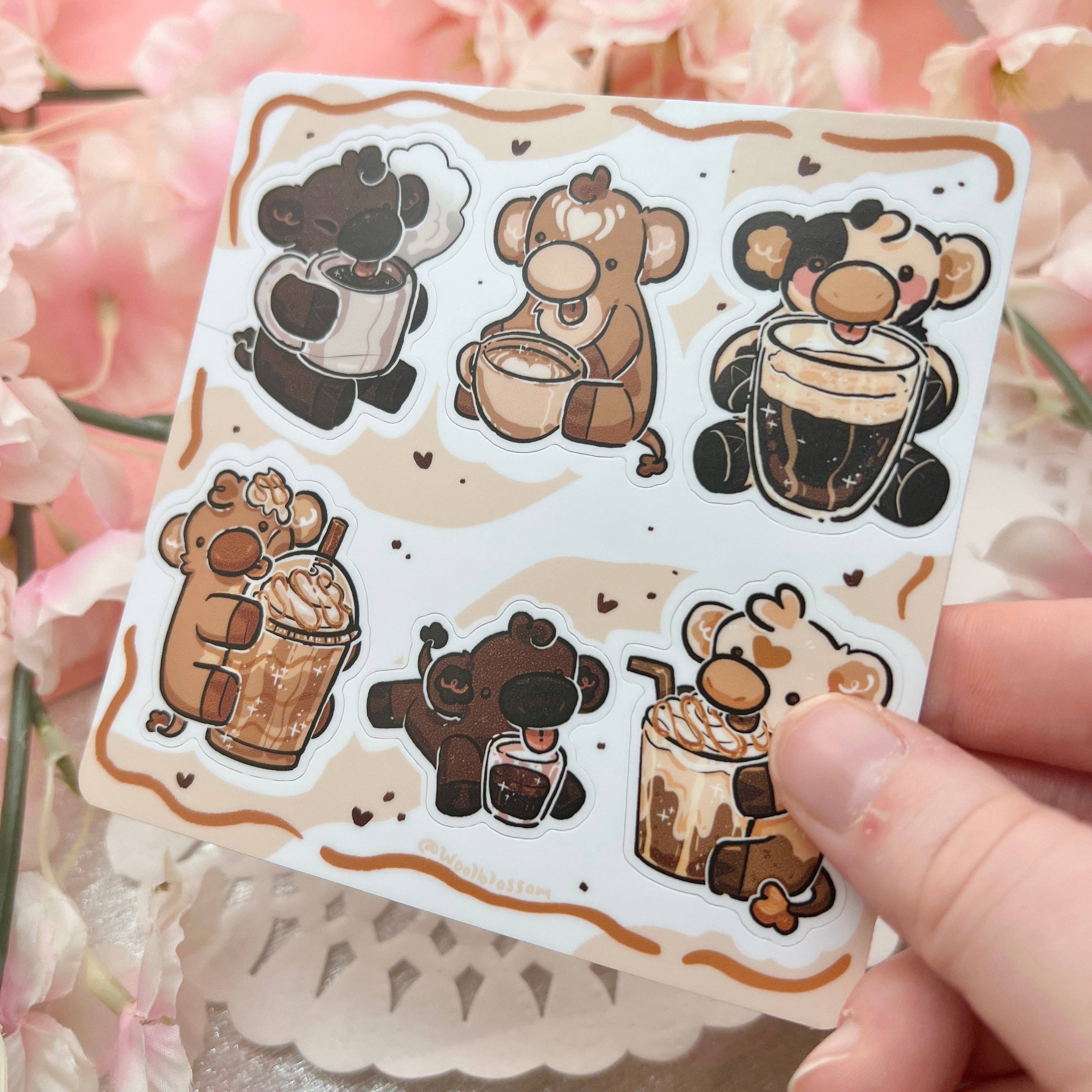 Woolblossom - Wholesale Sticker - Coffee Cows ~ Sticker Sheet3