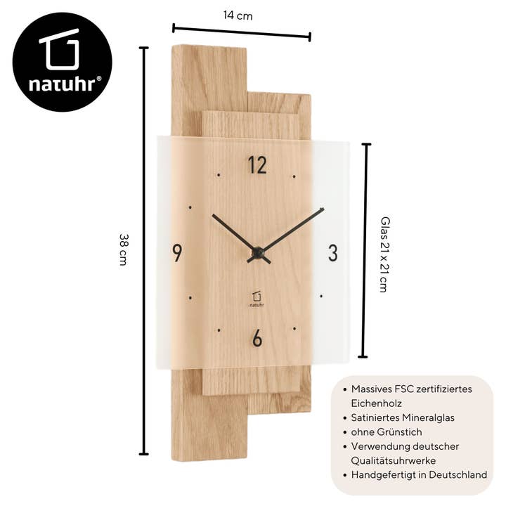 Natuhr - Wholesale Wall Clock - Eichwald wall clock untreated - glass dial1