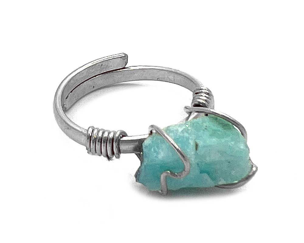 Pichincha - Wholesale Cocktail/Statement Ring - Wire Wrapped Raw Stone Adjustable Metal Ring2