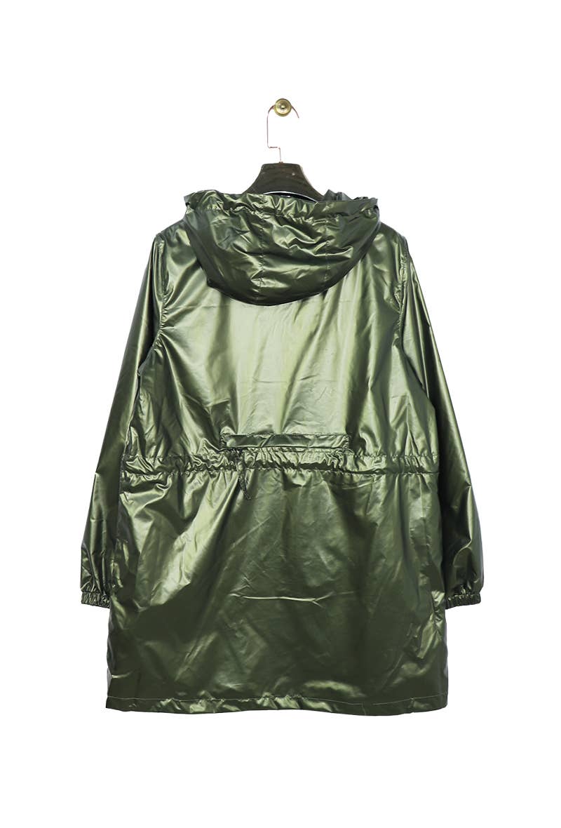 Attrait Paris - Venta al por mayor Cortavientos - Mujer - Cortavientos largo metálico con capucha y cremallera de colores Tallas grandes20